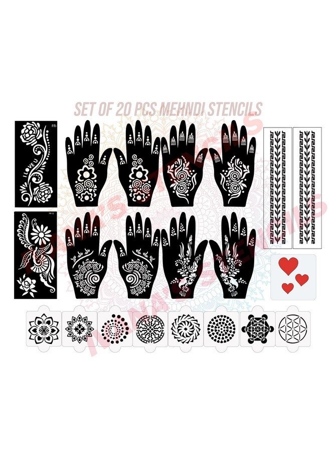 ivana's Set Of 20 Pcs Combo Pack, Reusable Mehandi Design Sticker Stencils For Both Hand | Mehendi Stencil Sets Combo | Quick And Easy To Use, For Girls, Women, Kids & Teen, D-2264 - Image 1