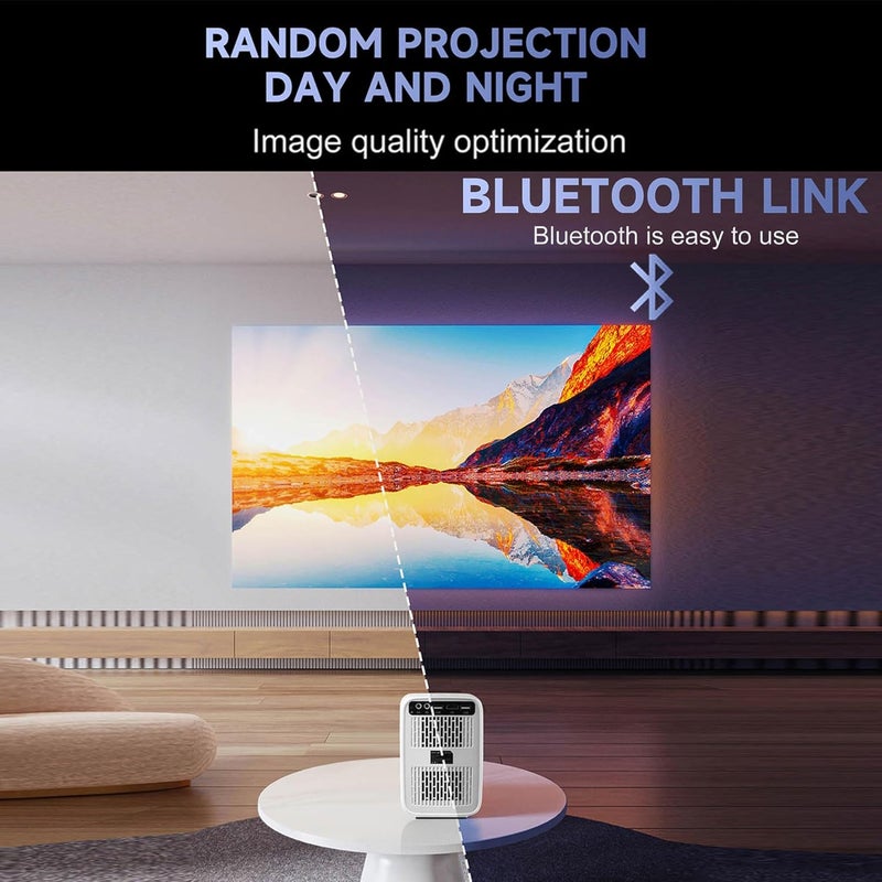 U20 Portable Video Projector, 200 ANSI Lumens, 2.4/5G WiFi/Bluetooth/HDMI/USB/Audio, Built-in Speaker, 4K Android Projector For Movie Music TV Game Casting with Stand (White) - Image 3