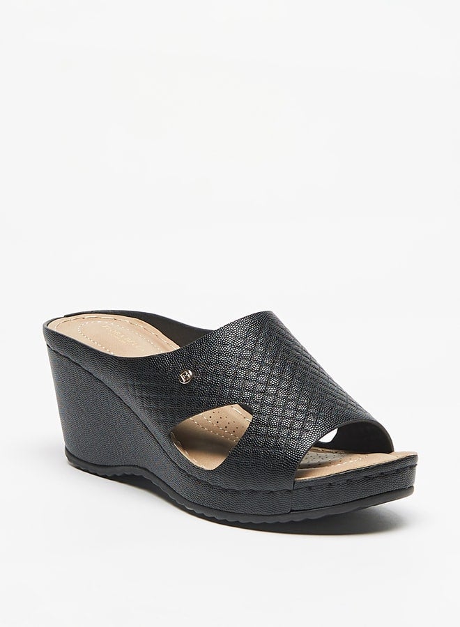 Flora Bella By Shoexpress Textured Slip-On Sandals with Wedge Heels - Image 1