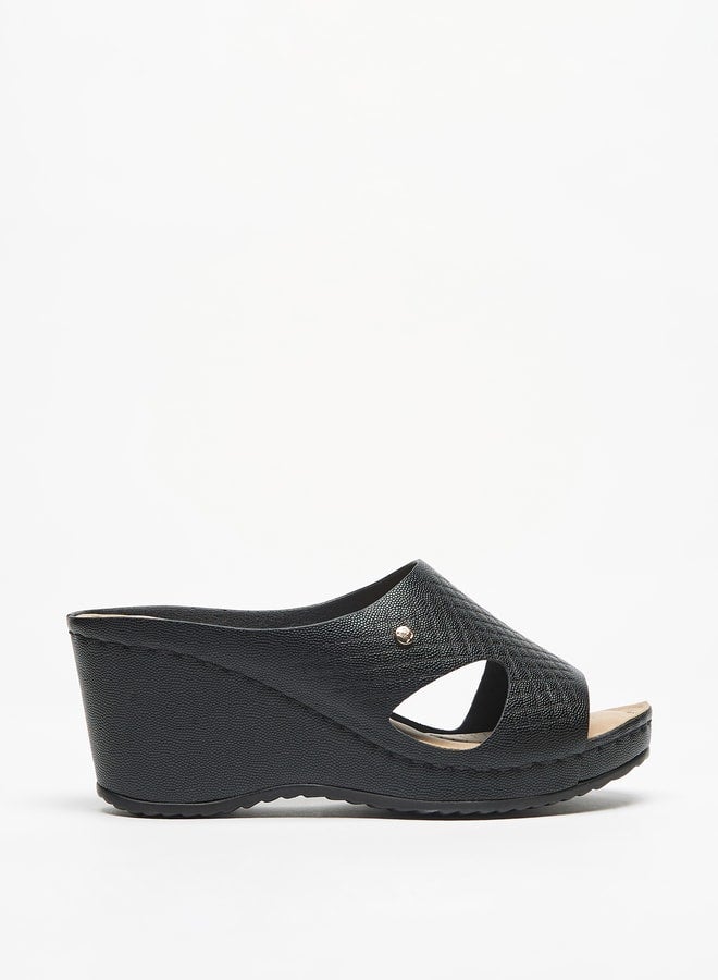 Flora Bella By Shoexpress Textured Slip-On Sandals with Wedge Heels - Image 3