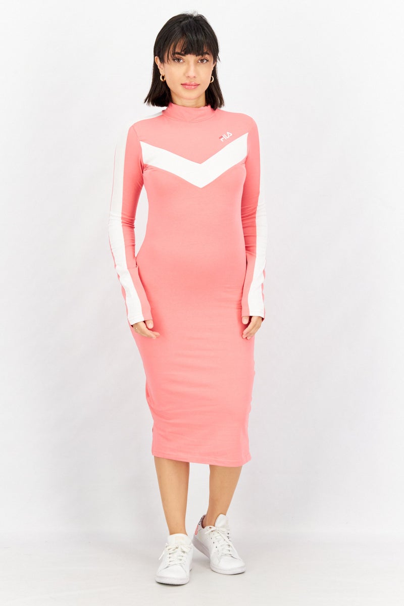 FILA Women Sportswear Fit Long Sleeve Outdoor Midi Dress, Pink - Image 1