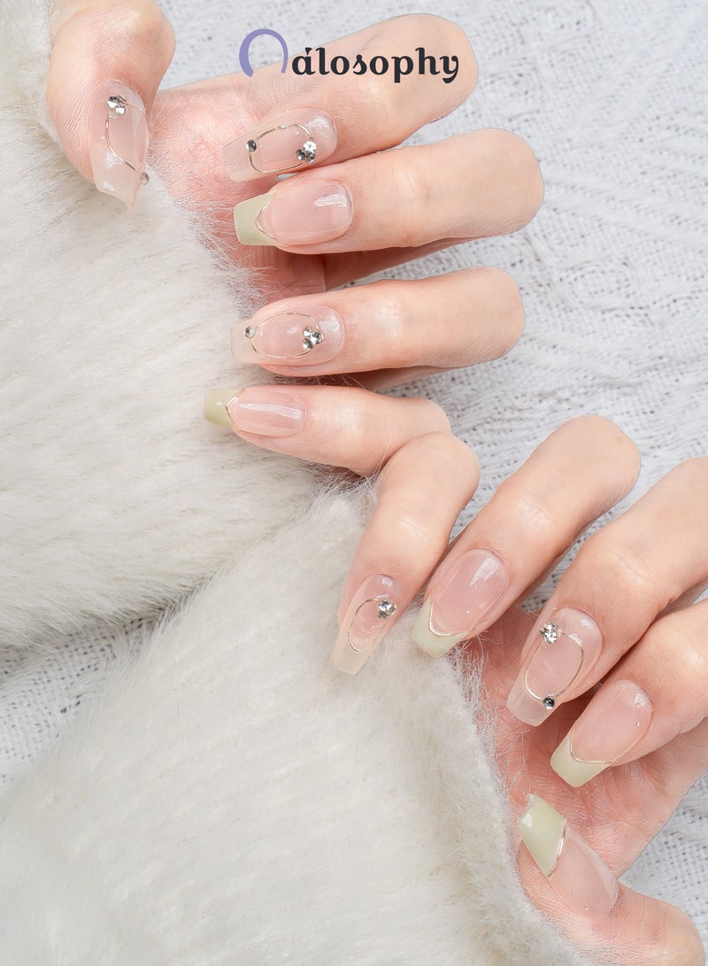 Nailosophy 10 Pcs Handmade Gel Press On Nails Medium Oval Pink Gradient Silver Chrome Tip Rhinestone Reusable False Nails Nail Kit for Women Party Wedding Eid Special Occasions - Image 2