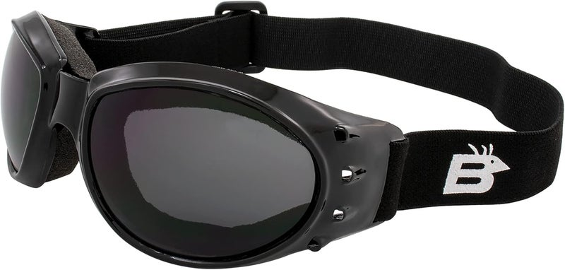 Birdz Eyewear Eagle Motorcycle Goggles - Black Frame with Smoke Lens - Image 1