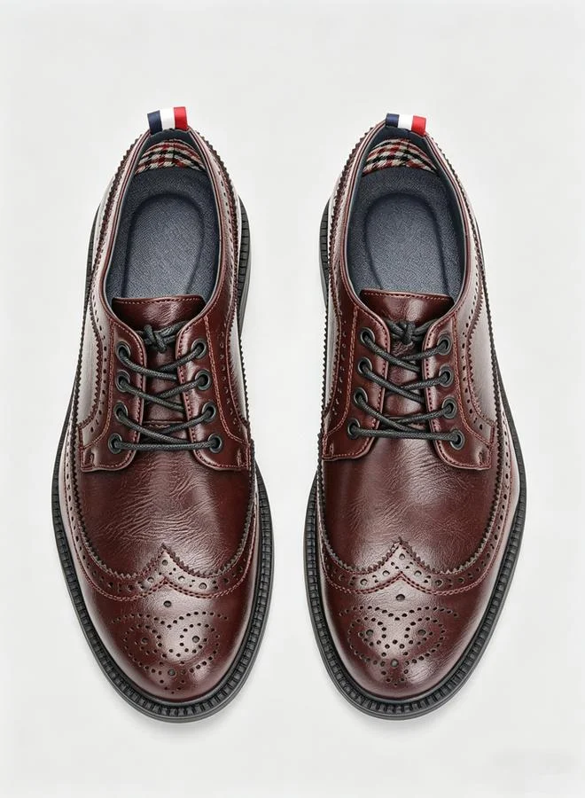 تايك تو Men Burgundy Brogue Derby Formal Shoes