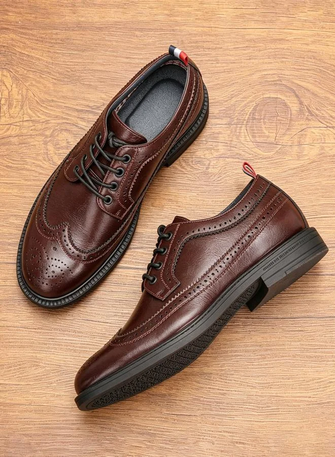 تايك تو Men Burgundy Brogue Derby Formal Shoes