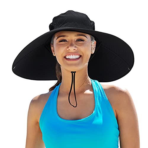Leotruny Women Super Wide Brim Sun Hat UPF50+ Waterproof Bucket Hat for Fishing, Hiking, Camping (C04-black) - Image 1
