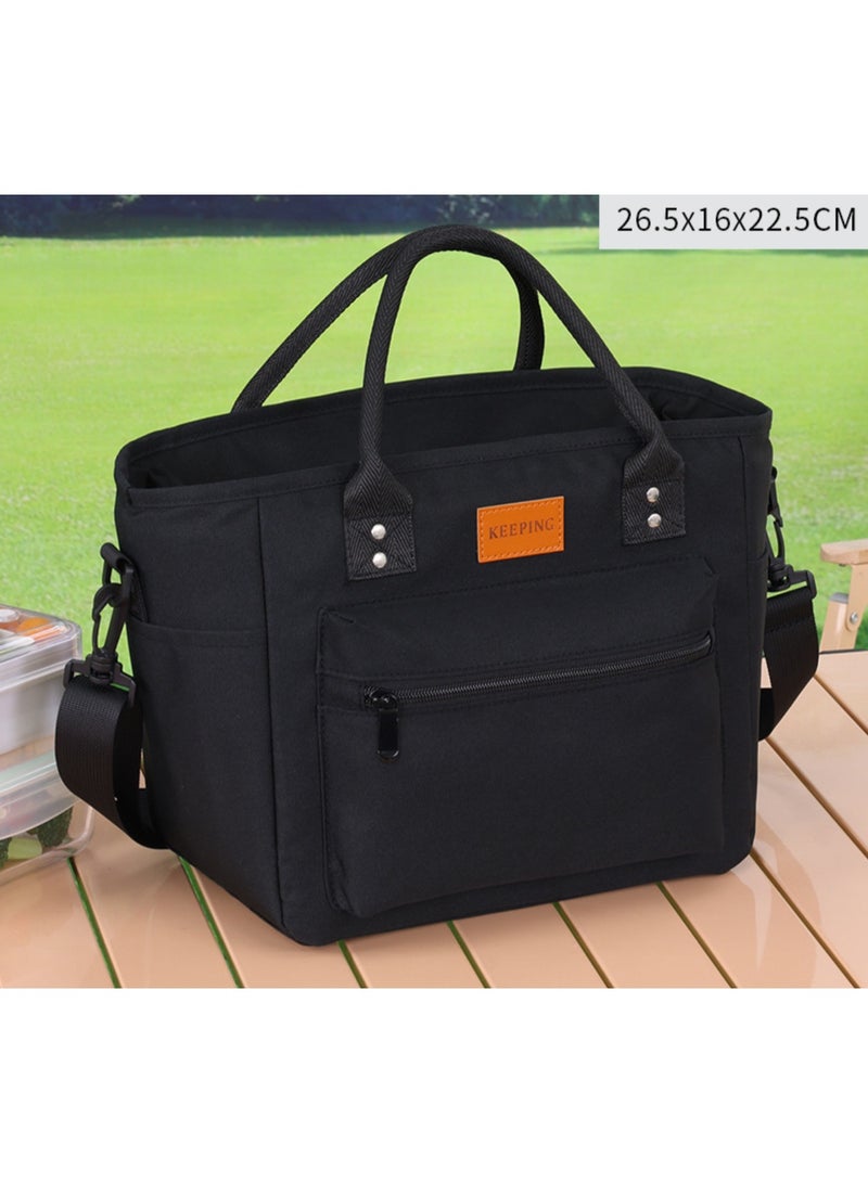 Reusable Multi Pocket Wear Resistant Insulated Thermal Lunch Box Bag with Adjustable and Detachable Shoulder Strap for Adult Girls Men, Thickened Pearl Cotton Large Capacity Leakproof Bento Lunch Cooler Thermal Tote Food Container for Office School Picnic Travel, Black - Image 1