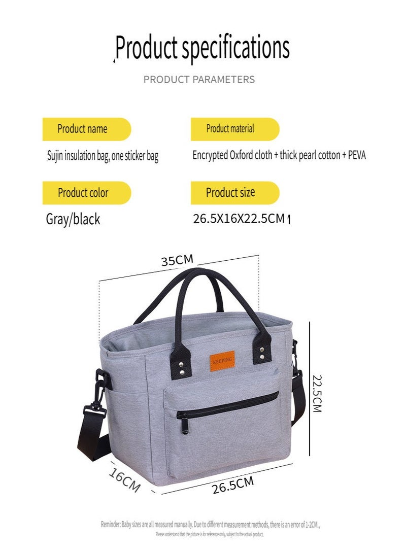 Reusable Multi Pocket Wear Resistant Insulated Thermal Lunch Box Bag with Adjustable and Detachable Shoulder Strap for Adult Girls Men, Thickened Pearl Cotton Large Capacity Leakproof Bento Lunch Cooler Thermal Tote Food Container for Office School Picnic Travel, Black - Image 2