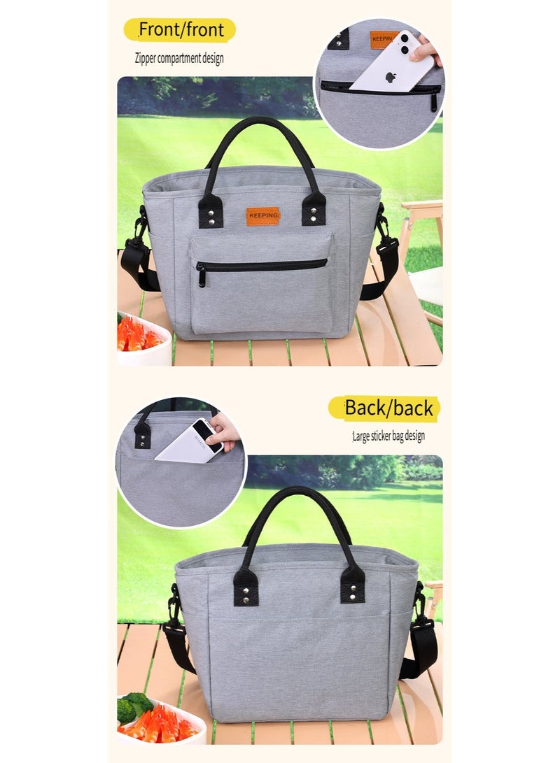 Reusable Multi Pocket Wear Resistant Insulated Thermal Lunch Box Bag with Adjustable and Detachable Shoulder Strap for Adult Girls Men, Thickened Pearl Cotton Large Capacity Leakproof Bento Lunch Cooler Thermal Tote Food Container for Office School Picnic Travel, Black - Image 3