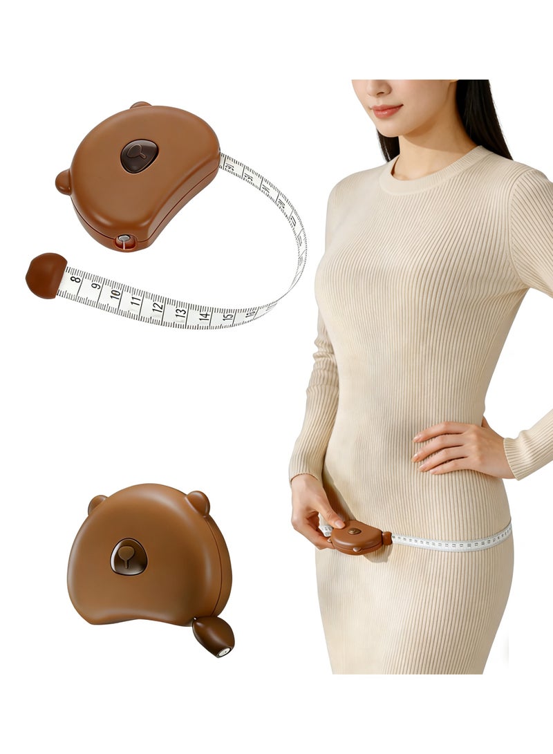 كومبي شريط قياس الجسم المحمول للاستخدام المنزلي، ميزان قياس الخصر، شريط قياس مغناطيسي قابل للسحب، مسطرة قماشية ناعمة 150 سم، بني اللون - Image 1