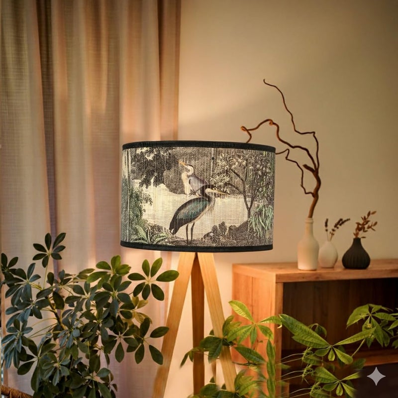 KH866 Printed Lampshade Retro Art Deco Lamp Shade Drum Print Chandelier Cover for E26 E27 Lampholder, Decorative Bamboo Lampshade for Floor Table Hanging Light, 11.8 x 7.9 Inch Vintage Japanese Tropical - Image 3