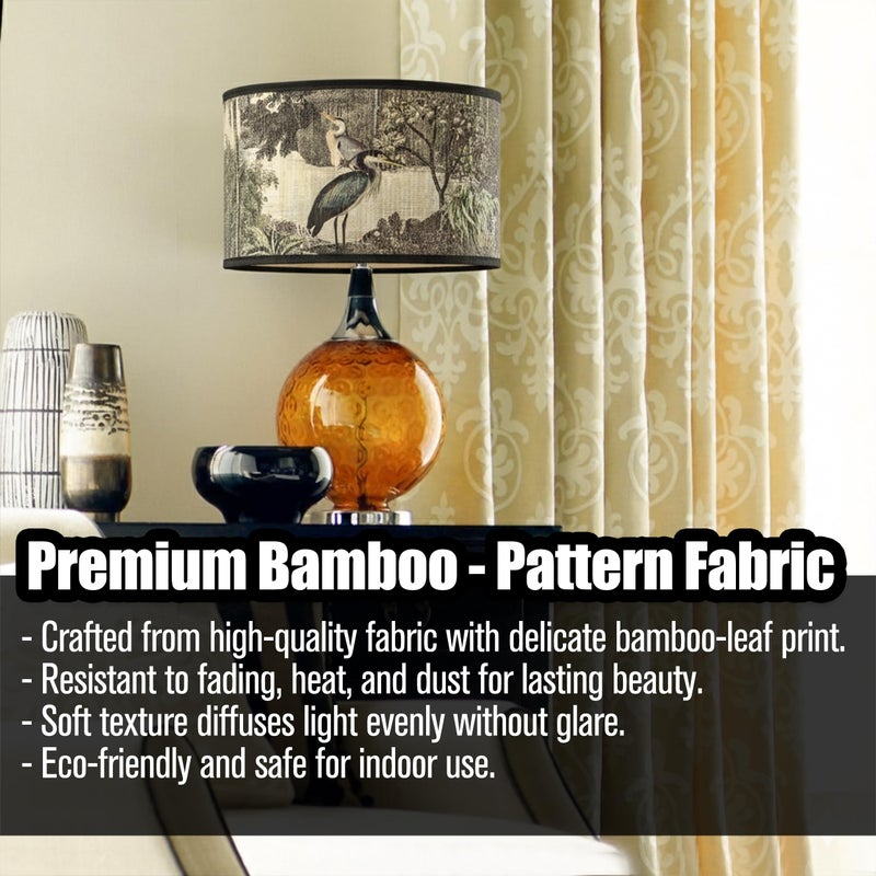 KH866 Printed Lampshade Retro Art Deco Lamp Shade Drum Print Chandelier Cover for E26 E27 Lampholder, Decorative Bamboo Lampshade for Floor Table Hanging Light, 11.8 x 7.9 Inch Vintage Japanese Tropical - Image 2
