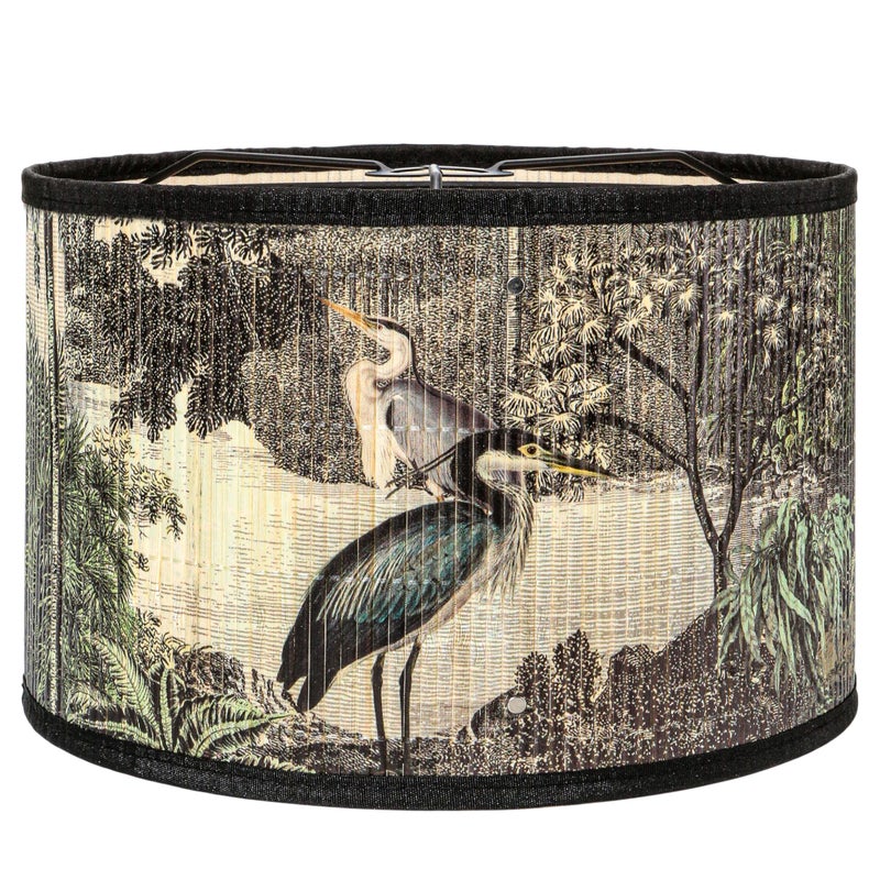 KH866 Printed Lampshade Retro Art Deco Lamp Shade Drum Print Chandelier Cover for E26 E27 Lampholder, Decorative Bamboo Lampshade for Floor Table Hanging Light, 11.8 x 7.9 Inch Vintage Japanese Tropical - Image 1