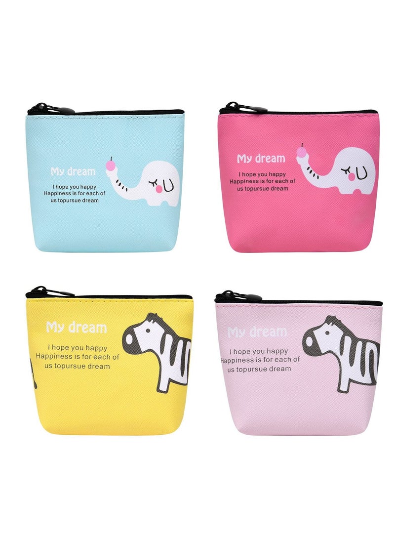 SYOSI 4Pcs Coin Purse, Mini Cartoon Wallet Lovely Animals Purse Oxford Pouch Small Change Bag Portable Creative Coin Purse for Women Girls for Coin, Credit Card, ID Card, Keys, Lipstick - Image 1