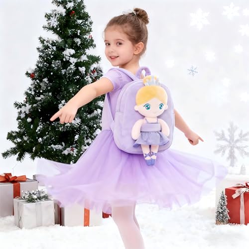 Gloveleya Toddler Backpack with Plush Ballerina Doll – Soft Kids Backpack for Girls, Purple Preschool Bag, Birthday & Holiday Gift, Ballet Party, Dance Class & Back-to-School Companion - Image 2