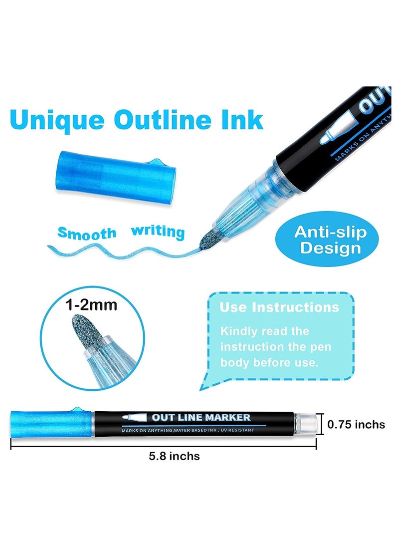 KASTWAVE Doodle Markers 12 Colors Outline Metallic Markers Double Line Pens Paint Permanent Marker Pens for Art Drawing Thank You Cards Greeting Cards Rock Painting Hand Account Greeting Card Doodle Pen  - Image 5