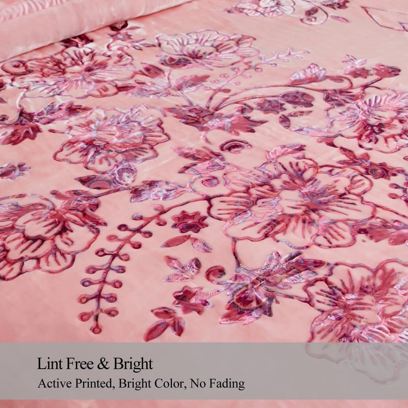 JML Korean Style Mink Blanket Heavy King Size 87" x 94", 10.5 Pounds Plush Fleece Blankets for Winter- Silky Soft and Warm, 2 Ply A&B Printed Embossed Raschel Bed Blanket (Flowers Branches Pink) - Image 5