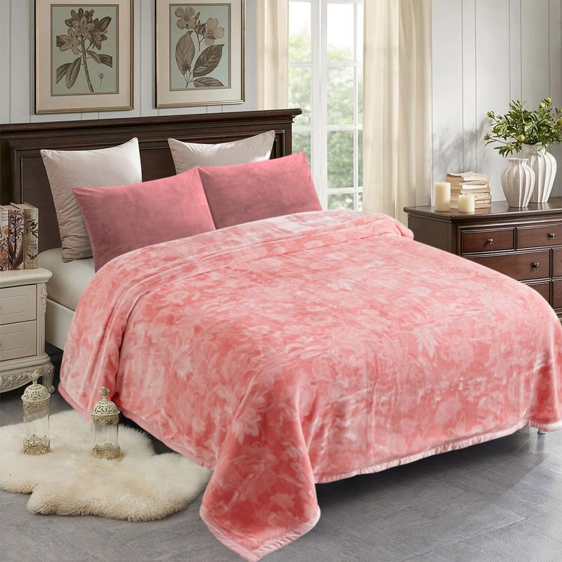 JML Korean Style Mink Blanket Heavy King Size 87" x 94", 10.5 Pounds Plush Fleece Blankets for Winter- Silky Soft and Warm, 2 Ply A&B Printed Embossed Raschel Bed Blanket (Flowers Branches Pink) - Image 2