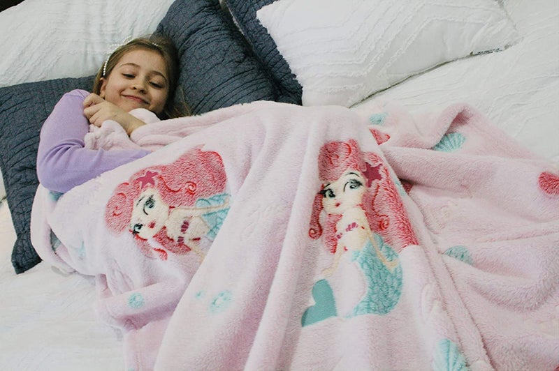 BLiSS HUES Glow in The Dark Blanket Gifts for Toddler Kids Teen Girls| 80 x 70 inch/ 200cm x 180cm |Bedroom Décor, Lightweight Throw Blankets|Soft Cozy Fluffy Luminous Throw Blanket - Pink Mermaid - Image 3
