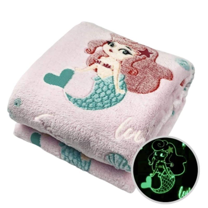 BLiSS HUES Glow in The Dark Blanket Gifts for Toddler Kids Teen Girls| 80 x 70 inch/ 200cm x 180cm |Bedroom Décor, Lightweight Throw Blankets|Soft Cozy Fluffy Luminous Throw Blanket - Pink Mermaid - Image 5