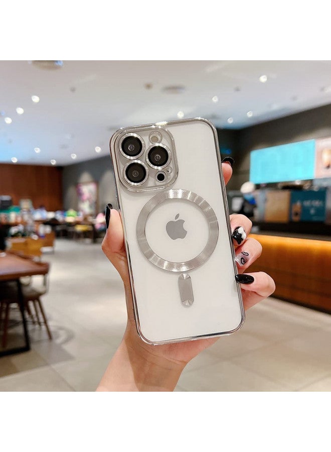 ZIYE ZIYE Magnetic Case for iPhone 14 Pro Max Case [Compatible with MagSafe] Camera Lens Protector Plating Luxury Cover for Women Men Clear Soft TPU Shockproof Protective Phone Case - Silver  - Image 3