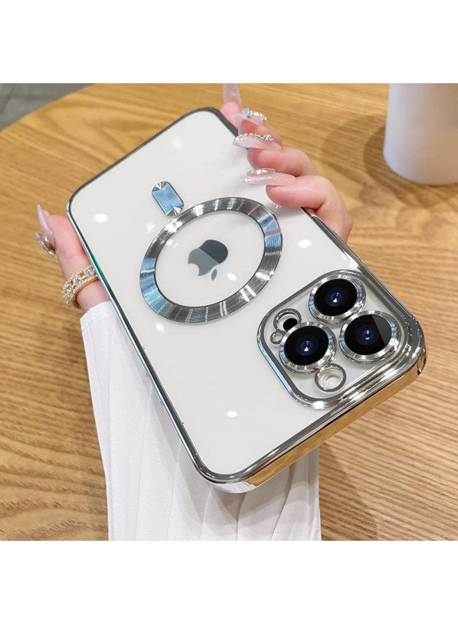 ZIYE ZIYE Magnetic Case for iPhone 14 Pro Max Case [Compatible with MagSafe] Camera Lens Protector Plating Luxury Cover for Women Men Clear Soft TPU Shockproof Protective Phone Case - Silver  - Image 1