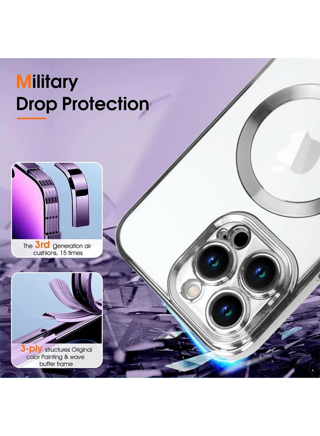 ZIYE ZIYE Magnetic Case for iPhone 14 Pro Max Case [Compatible with MagSafe] Camera Lens Protector Plating Luxury Cover for Women Men Clear Soft TPU Shockproof Protective Phone Case - Silver  - Image 4