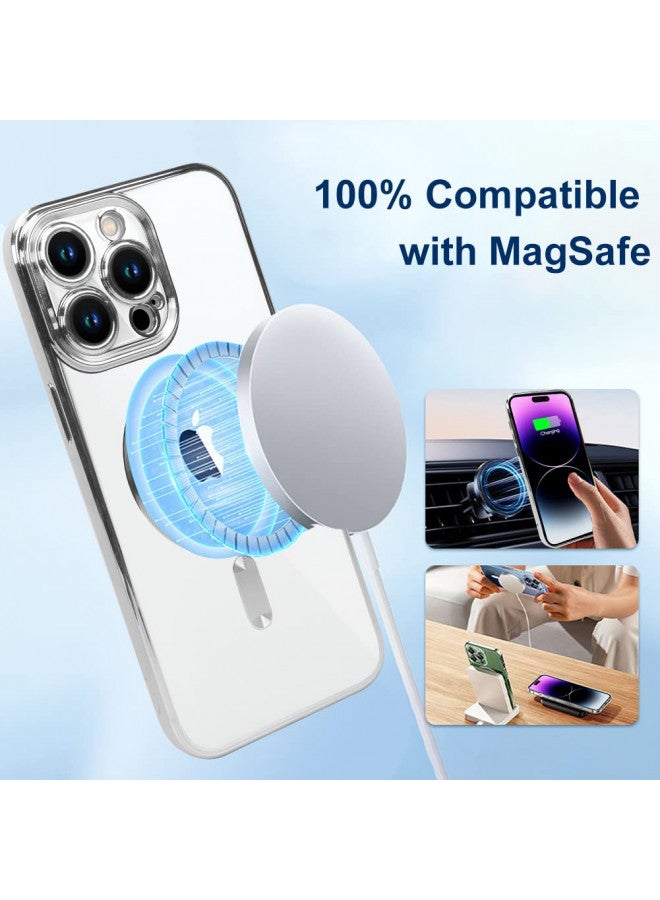 ZIYE ZIYE Magnetic Case for iPhone 14 Pro Max Case [Compatible with MagSafe] Camera Lens Protector Plating Luxury Cover for Women Men Clear Soft TPU Shockproof Protective Phone Case - Silver  - Image 2