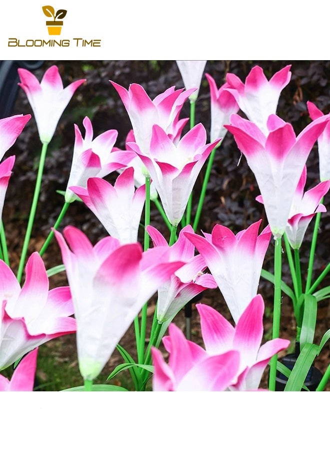 بلومنغ تايم اثنين من الألياف الشمسية مصباح مصباح الطاقة الشمسية مصباح زنبق حديقة فناء في الهواء الطلق للماء فيلا في الحديقة أضواء الديكور أدى محاكاة الزهور الوردي - Image 2