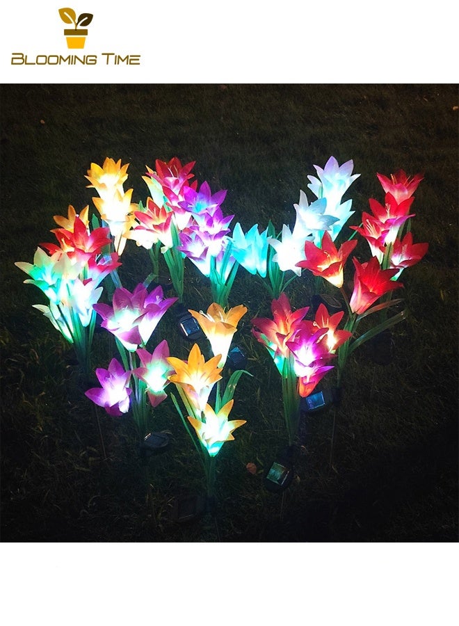 بلومنغ تايم اثنين من الألياف الشمسية مصباح مصباح الطاقة الشمسية مصباح زنبق حديقة فناء في الهواء الطلق للماء فيلا في الحديقة أضواء الديكور أدى محاكاة الزهور الوردي - Image 1