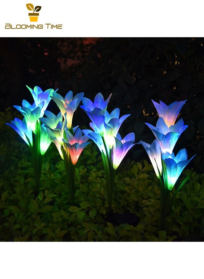 بلومنغ تايم اثنين من الألياف الشمسية مصباح مصباح الطاقة الشمسية مصباح زنبق حديقة فناء في الهواء الطلق للماء فيلا في الحديقة أضواء الديكور أدى محاكاة الزهور الوردي - Image 5