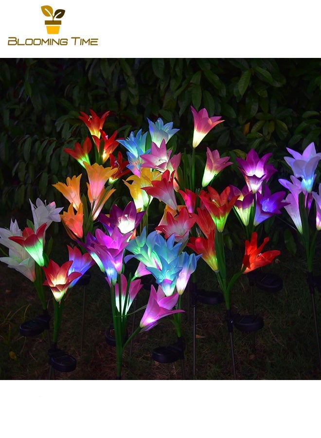 بلومنغ تايم اثنين من الألياف الشمسية مصباح مصباح الطاقة الشمسية مصباح زنبق حديقة فناء في الهواء الطلق للماء فيلا في الحديقة أضواء الديكور أدى محاكاة الزهور الوردي - Image 4