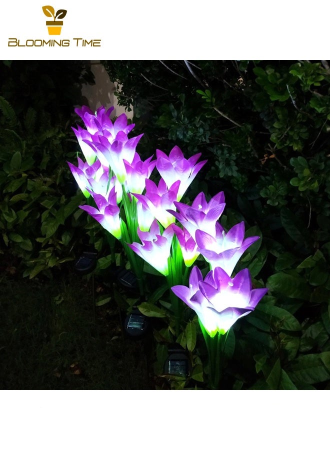 بلومنغ تايم اثنين من الألياف الشمسية مصباح مصباح الطاقة الشمسية مصباح زنبق حديقة فناء في الهواء الطلق للماء فيلا في الحديقة أضواء الديكور أدى محاكاة الزهور الوردي - Image 3