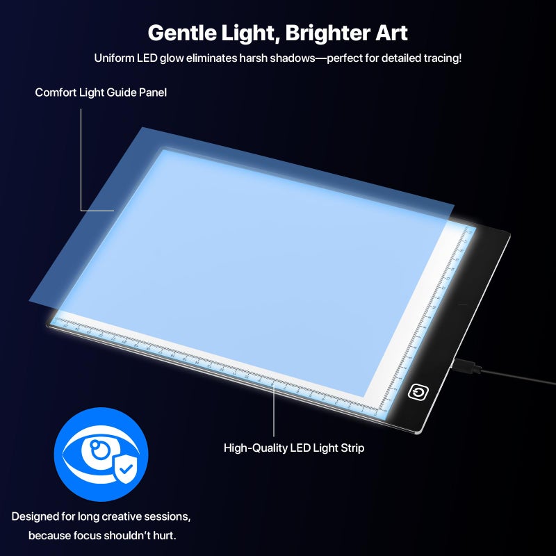 WELLFAR A4 LED Light Box for Tracing and Drawing - Ultra Thin Adjustable Light Table, USB Trace Light UP Pad Screen, Small Copy Board Tracer for Kids Artists, Sketching, Stenciling, and Art Crafting. - Image 3