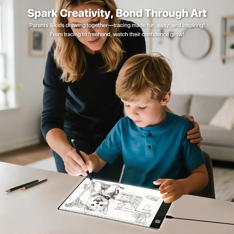 WELLFAR A4 LED Light Box for Tracing and Drawing - Ultra Thin Adjustable Light Table, USB Trace Light UP Pad Screen, Small Copy Board Tracer for Kids Artists, Sketching, Stenciling, and Art Crafting. - Image 2