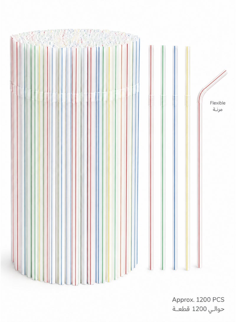 Flexible Plastic Drinking Straws 1200 Pieces for Juice Soft Drinks Cafes Restaurants and Parties (Mix Colours)