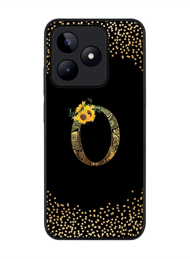 Stylizedd Rugged Black edge case for Realme C53, Slim fit Thin Cover- Custom Monogram Initial Letter Mandala Floral Pattern Alphabet- O (Black) - Image 1