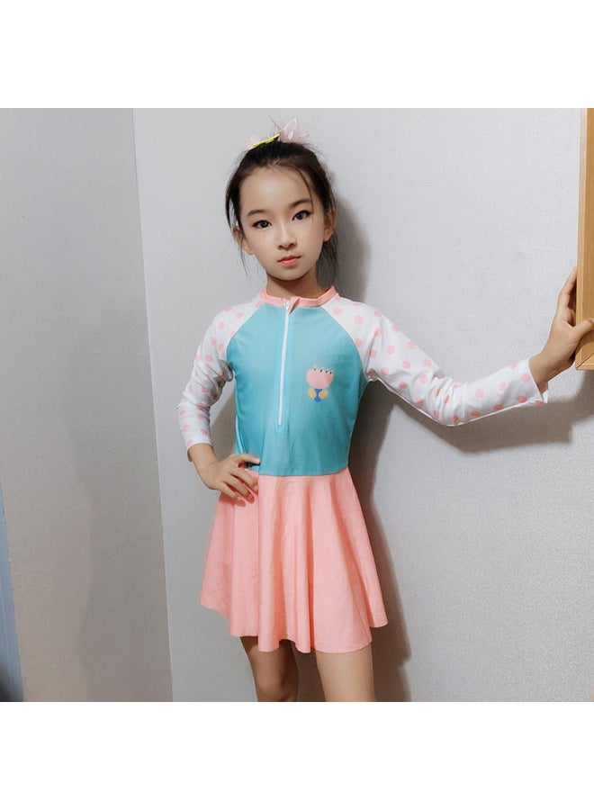 Loquat Children's Swimwear For Boys And Girls Split Quick-Dry Swimwear For Girls And Boys Children And Babies Cute Cartoon One-Piece Swimsuit-Color:Long-sleeved Small Conjoined Flower- - Image 1