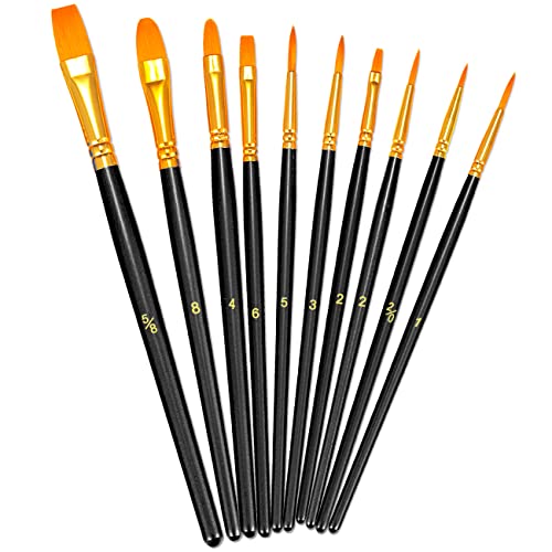 BOSOBO Paint Brushes Set, 10 Pack 100 Pcs Round Pointed Tip Paintbrushes Nylon Hair Artist Acrylic Paint Brushes for Acrylic Oil Watercolor, Face Nail Art, Miniature Detailing & Rock Painting, Black - Image 1