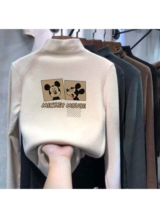 Boys And Girls Half Turtleneck German Velvet Bottoming Shirt Autumn And Winter New Warm Baby Cartoon Printed Long-sleeved T-shirt