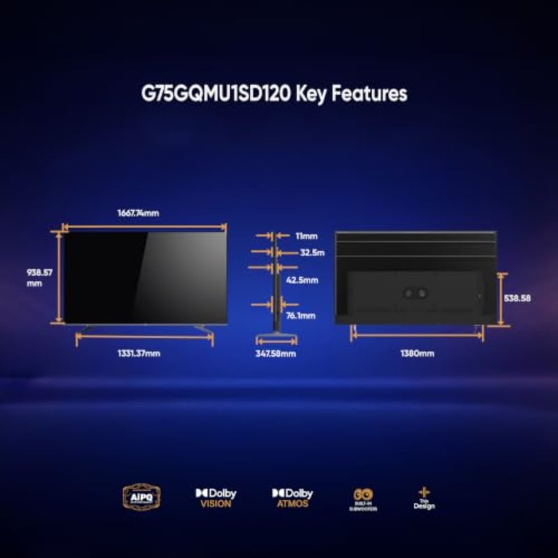 تلفزيون Google TV 75S1 2026 QD-MiniLED 4K UHD الذكي مقاس 75 بوصة مع جهاز تحكم صوتي، محرك AiPQ، ألعاب VRR 120 هرتز، مضخم صوت مدمج Chromecast، Dolby Vision Atmos، بلوتوث 5.1، ضمان لمدة عامين، أسود - Image 3