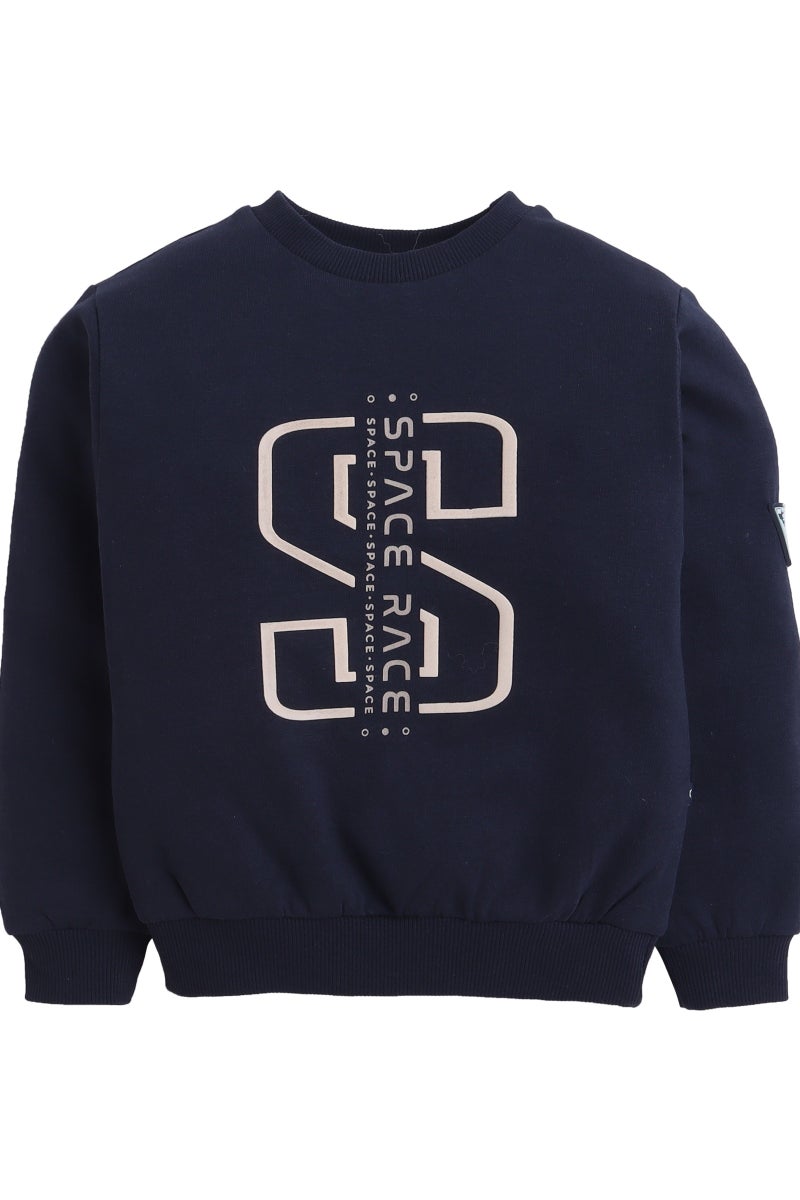 Dirkje Boys Space Race Fleece Tracksuit – Navy & Sand 2-Piece Set - Image 3