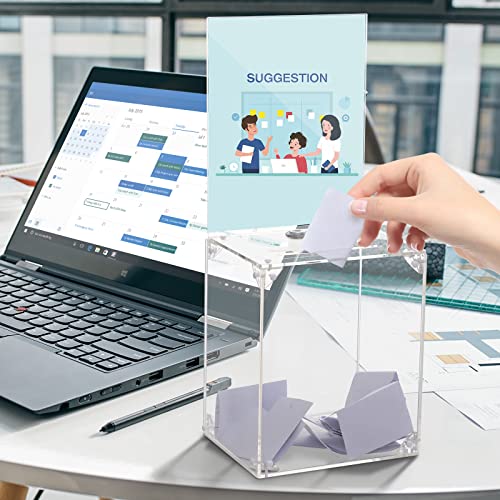 KYODOLED Large Tall Acrylic Donation Box with Slot and Lock, Clear Ballot Box with 6"x8" Sign Holder Storage Container for Voting, Raffle,Tip Jar, 6.7"x5.23"x8" - Image 4