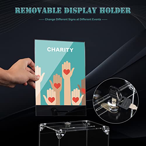 KYODOLED Large Tall Acrylic Donation Box with Slot and Lock, Clear Ballot Box with 6"x8" Sign Holder Storage Container for Voting, Raffle,Tip Jar, 6.7"x5.23"x8" - Image 3