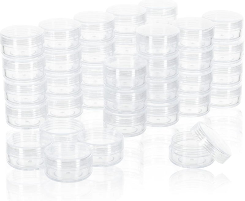 10 Gram Sample Containers with lids, 40PCS Clear Sample Jars, Small Cosmetic Sample Containers for Lip Balms, Lotion, Eye Shadow, Liquids (with Transparent Lid, Labels)