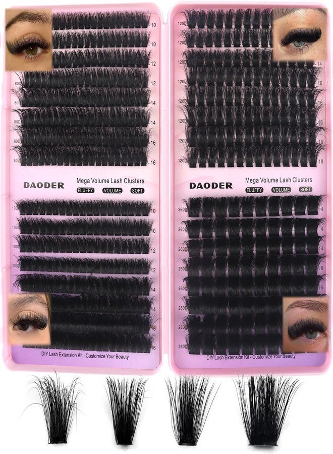 DAODER Fluff Lash Clusters 80D+100D+120D+260D Mega Volume Eyelash Clusters D Curl Soft Full Individual Lashes 10-18MM Thick Lash Book for Daily Glam 504pcs - Image 1