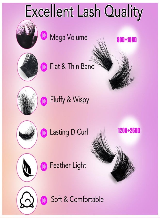 DAODER Fluff Lash Clusters 80D+100D+120D+260D Mega Volume Eyelash Clusters D Curl Soft Full Individual Lashes 10-18MM Thick Lash Book for Daily Glam 504pcs - Image 4