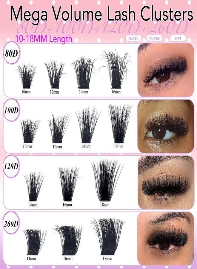 DAODER Fluff Lash Clusters 80D+100D+120D+260D Mega Volume Eyelash Clusters D Curl Soft Full Individual Lashes 10-18MM Thick Lash Book for Daily Glam 504pcs - Image 5