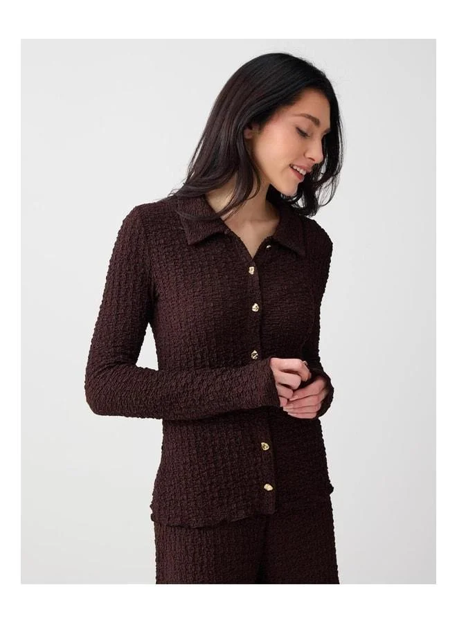 Jimmy Key Dark Coffee Slim Fit Textured Knit Shirt.