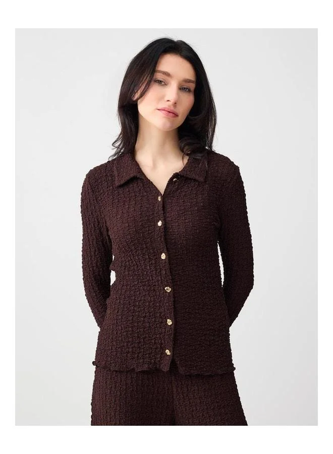 Jimmy Key Dark Coffee Slim Fit Textured Knit Shirt.